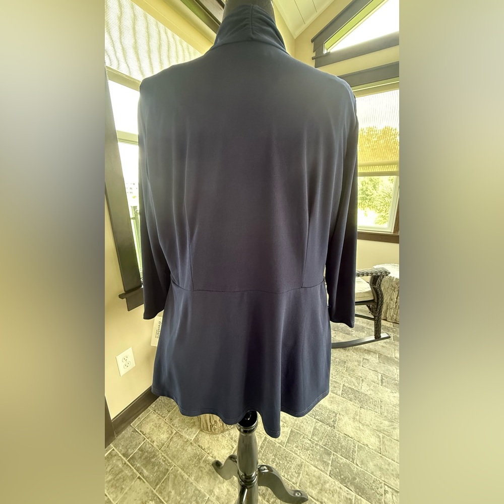 Roz & Ali Navy Blue Open Front Stretch Knit Cardigan - Picture 4 of 8